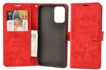 Etui świąteczne portfel do Xiaomi Redmi Note 10 / 10S renifery czerwony