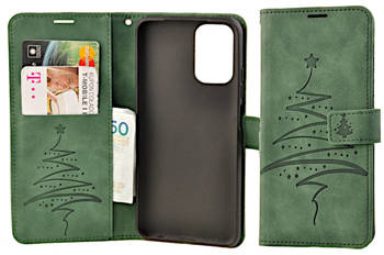 Etui świąteczne portfel do Xiaomi Redmi Note 10 / 10S choinka zielony