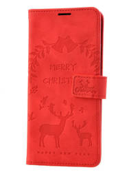 Etui świąteczne portfel do Xiaomi Redmi Note Note 10 Pro renifery czerwony