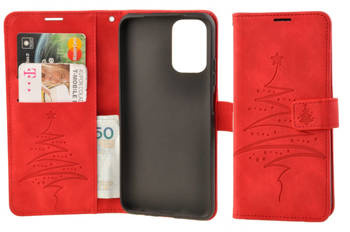 Etui świąteczne portfel do Xiaomi Redmi Note 10 / 10S choinka czerwony