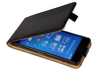 Skórzane Etui Kabura Pionowa do Sony Xperia Z3 L55 czarny