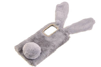 Etui z futerkiem króliczek do Samsung Galaxy A72 szary